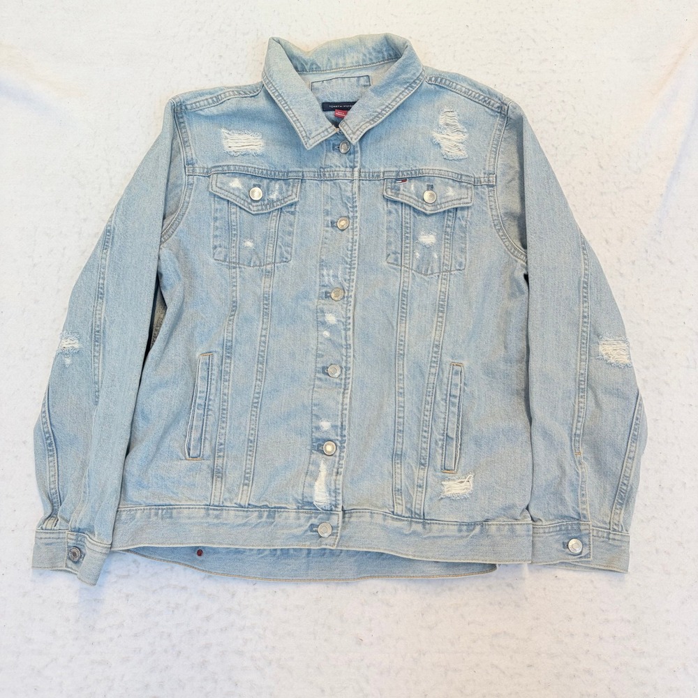 Tommy Hilfiger Denim Jacket Mens M Light Blue Distressed RM876A0388